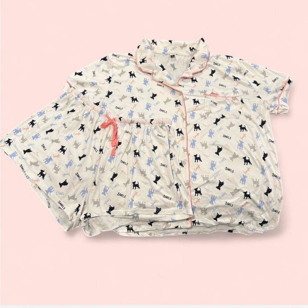 Pajamas with Dog Print - Cream and Pink
